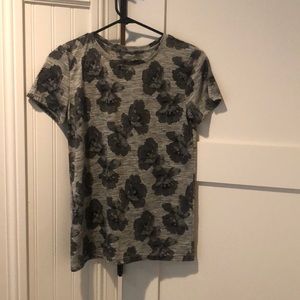 Gray Floral Crew Neck Tee